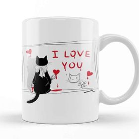 Baskı Dükkanı KB10999 Kedi Cat Love Porselen Kupa Bardak