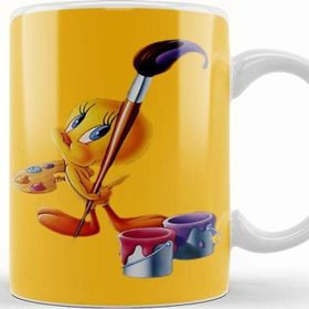 Baskı Dükkanı KB11147 Looney Tunes Tweety Painting Porselen Kupa Bardak