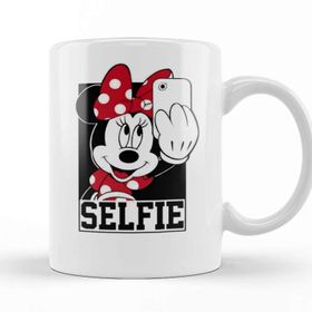 Baskı Dükkanı KB11248 Beyaz Miki Mouse Minnie Tirando Selfie Baskılı Porselen Kupa Bardak