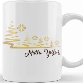 Baskı Dükkanı KB11317 Mutlu Yıllar Illüstrasyon Porselen Kupa Bardak