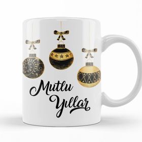 Baskı Dükkanı KB11319 Mutlu Yıllar Noel Topları Porselen Kupa Bardak