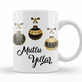 Baskı Dükkanı KB11319 Mutlu Yıllar Noel Topları Porselen Kupa Bardak