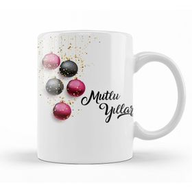 Baskı Dükkanı KB11319 Mutlu Yıllar Noel Topları Porselen Kupa Bardak