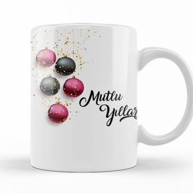 Baskı Dükkanı KB11319 Mutlu Yıllar Noel Topları Porselen Kupa Bardak
