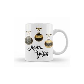Baskı Dükkanı KB11320 Mutlu Yıllar Noel Topları Porselen Kupa Bardak