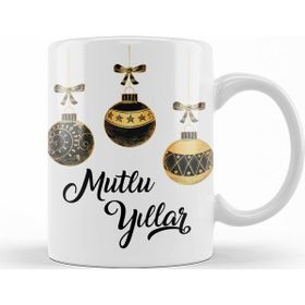 Baskı Dükkanı KB11320 Mutlu Yıllar Noel Topları Porselen Kupa Bardak