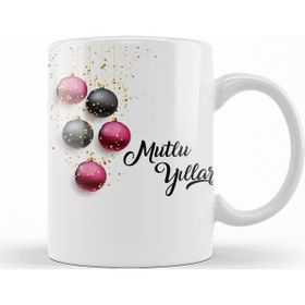 Baskı Dükkanı KB11320 Mutlu Yıllar Noel Topları Porselen Kupa Bardak