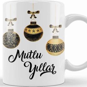 Baskı Dükkanı KB11320 Mutlu Yıllar Noel Topları Porselen Kupa Bardak