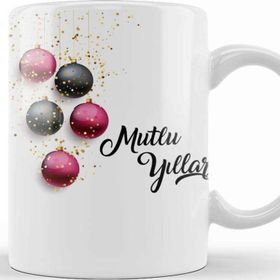 Baskı Dükkanı KB11320 Mutlu Yıllar Noel Topları Porselen Kupa Bardak