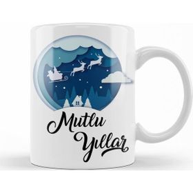 Baskı Dükkanı KB11426 Noel Baba Arabası Ile Mutlu Yılllar Porselen Kupa Bardak