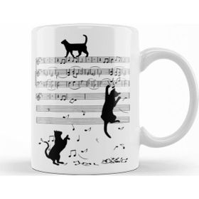 Baskı Dükkanı KB11432 Notalar Müzik Cat Kedi Komik Porselen Kupa Bardak