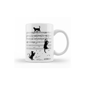 Baskı Dükkanı KB11432 Notalar Müzik Cat Kedi Komik Porselen Kupa Bardak