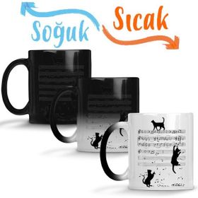 Baskı Dükkanı KB11432 Notalar Müzik Cat Kedi Komik Porselen Kupa Bardak