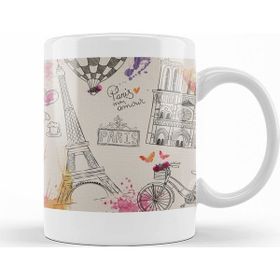Baskı Dükkanı KB11485 Paris Eyfel Kulesi Uçan Balon Porselen Kupa Bardak