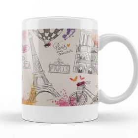 Baskı Dükkanı KB11485 Paris Eyfel Kulesi Uçan Balon Porselen Kupa Bardak