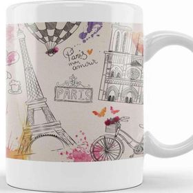 Baskı Dükkanı KB11485 Paris Eyfel Kulesi Uçan Balon Porselen Kupa Bardak