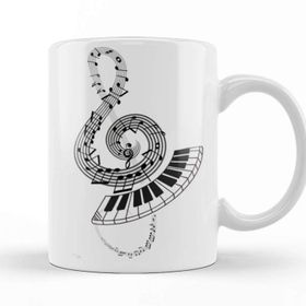 Baskı Dükkanı KB11517 Piano Piyano Müzik Notaları Porselen Kupa Bardak