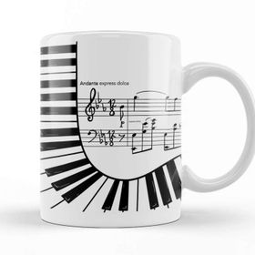 Baskı Dükkanı KB11527 Piyano Müzik Notaları Porselen Kupa Bardak