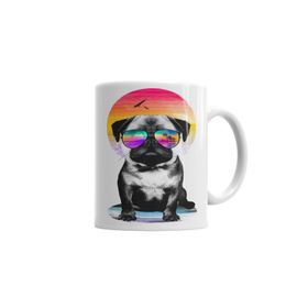 Baskı Dükkanı KB1162 Summer Pug Gözlüklü Pug Köpek Porselen Kupa Bardak