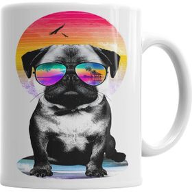 Baskı Dükkanı KB1162 Summer Pug Gözlüklü Pug Köpek Porselen Kupa Bardak
