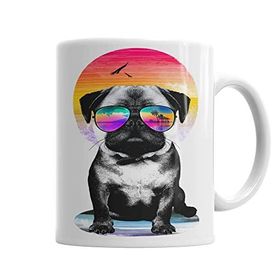 Baskı Dükkanı KB1162 Summer Pug Gözlüklü Pug Köpek Porselen Kupa Bardak