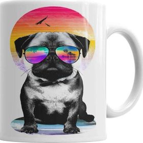 Baskı Dükkanı KB1162 Summer Pug Gözlüklü Pug Köpek Porselen Kupa Bardak