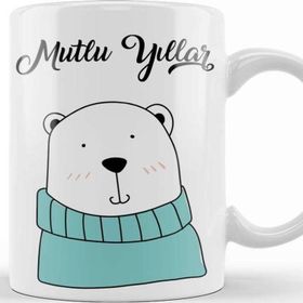 Baskı Dükkanı KB11705 Sevimli Ayıcık Ile Mutlu Yıllar Porselen Kupa Bardak