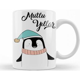Baskı Dükkanı KB11712 Sevimli Penguen Ile Mutlu Yıllar Porselen Kupa Bardak