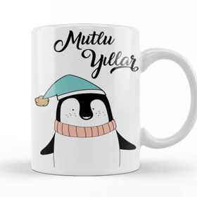 Baskı Dükkanı KB11712 Sevimli Penguen Ile Mutlu Yıllar Porselen Kupa Bardak