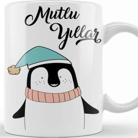 Baskı Dükkanı KB11712 Sevimli Penguen Ile Mutlu Yıllar Porselen Kupa Bardak