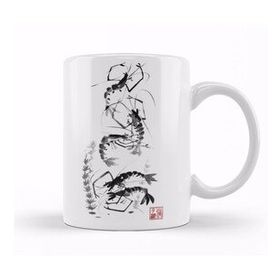Baskı Dükkanı KB12056 Traditional Chinese Painting Shrimp Gathering Porselen Kupa Bardak