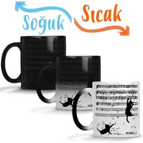 Baskı Dükkanı KB12232 Yaramaz Komik Müzik Notalı Kedi Cat Porselen Kupa Bardak