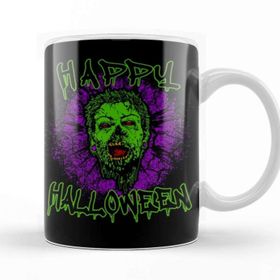 Baskı Dükkanı KB12267 Zombie Purple Grunge Splatter Happy Halloween Porselen Kupa Bardak