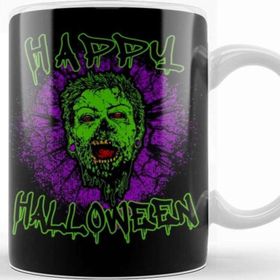 Baskı Dükkanı KB12267 Zombie Purple Grunge Splatter Happy Halloween Porselen Kupa Bardak