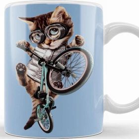 Baskı Dükkanı KB12370 Cat Kedi Bisiklet Şov Porselen Kupa Bardak