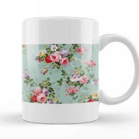 Baskı Dükkanı KB12389 Çiçek Desenli Porselen Kupa Bardak