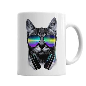 Baskı Dükkanı KB12461 Havalı Dj Cool Kedi Porselen Kupa Bardak