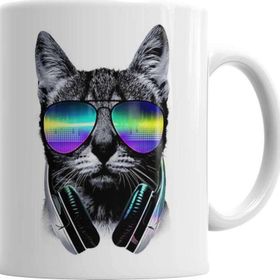 Baskı Dükkanı KB12461 Havalı Dj Cool Kedi Porselen Kupa Bardak