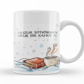 Baskı Dükkanı KB12465 Huzur Istiyorsan Kahve Iç Porselen Kupa Bardak
