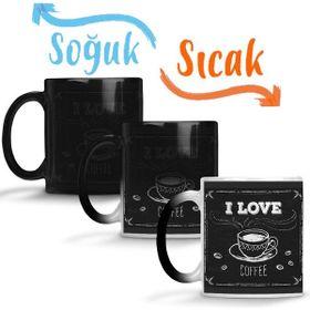 Baskı Dükkanı KB12469 I Love Coffe Siyah Zemin Porselen Kupa Bardak