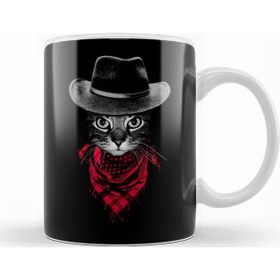Baskı Dükkanı KB12509 Kovboy Cat Kedi Porselen Kupa Bardak