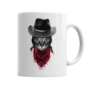Baskı Dükkanı KB12509 Kovboy Cat Kedi Porselen Kupa Bardak