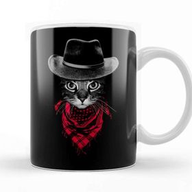 Baskı Dükkanı KB12509 Kovboy Cat Kedi Porselen Kupa Bardak