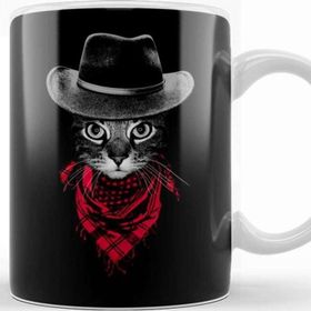 Baskı Dükkanı KB12509 Kovboy Cat Kedi Porselen Kupa Bardak