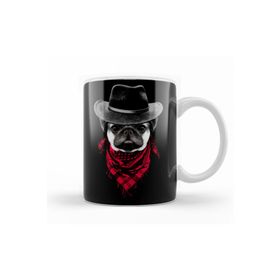 Baskı Dükkanı KB12510 Kovboy Pug Köpek Porselen Kupa Bardak
