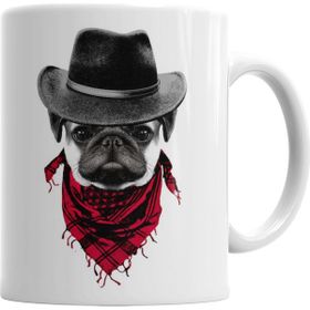 Baskı Dükkanı KB12510 Kovboy Pug Köpek Porselen Kupa Bardak