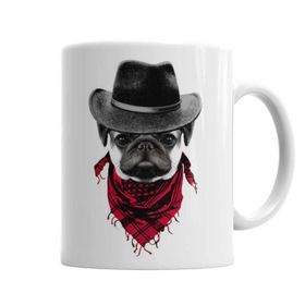 Baskı Dükkanı KB12510 Kovboy Pug Köpek Porselen Kupa Bardak