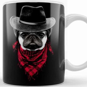 Baskı Dükkanı KB12510 Kovboy Pug Köpek Porselen Kupa Bardak