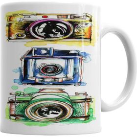 Baskı Dükkanı KB2085 Watercolor Camera Foto Porselen Kupa Bardak