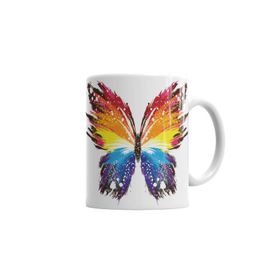 Baskı Dükkanı KB2129 Butterfly Renkli Soyut Kelebek Porselen Kupa Bardak